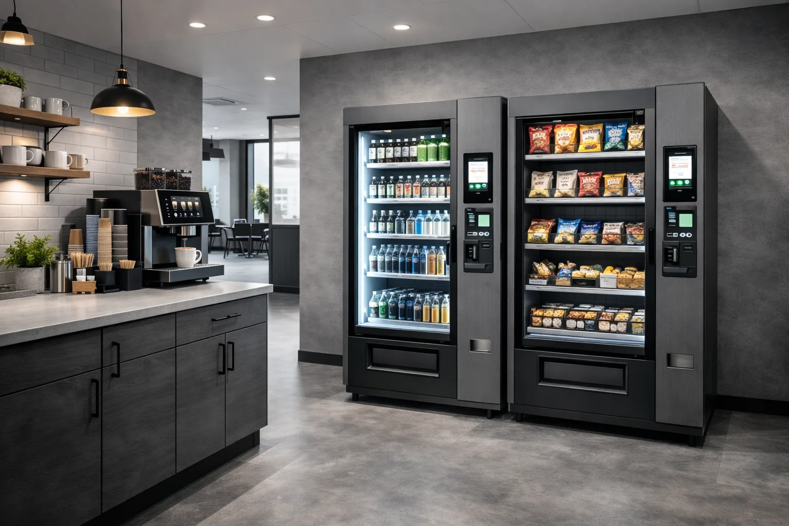 Modern office vending machines with cashless payment